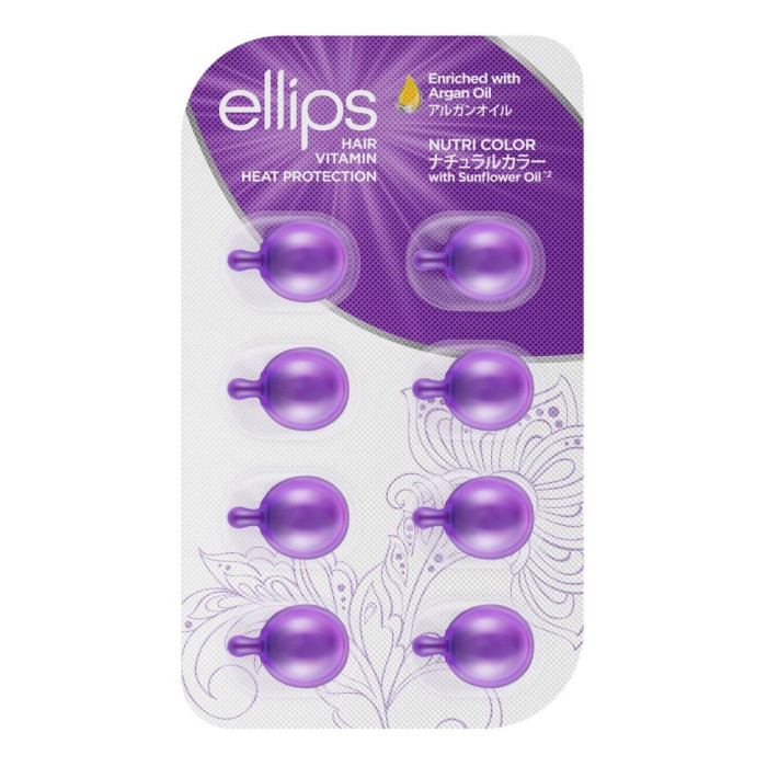 Капсули для захисту кольору волосся Ellips Hair Vitamin Сяйво кольору з олією соняшника, 8 шт по 1мл