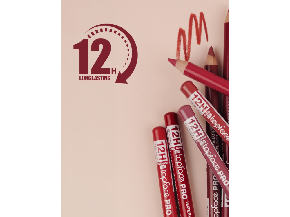 Олівець для губ водостійкий Topface PT621 PRO Waterproof & Longwear Lipliner 032 Fire Kiss, глибокий цегляно-червоний, 1,14 г