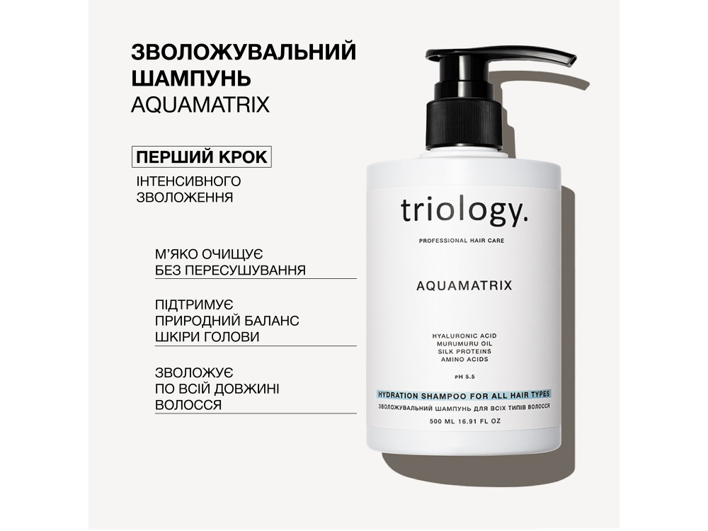 Зволожувальний шампунь для всіх типів волосся Triology AQUAMATRIX 500 мл
